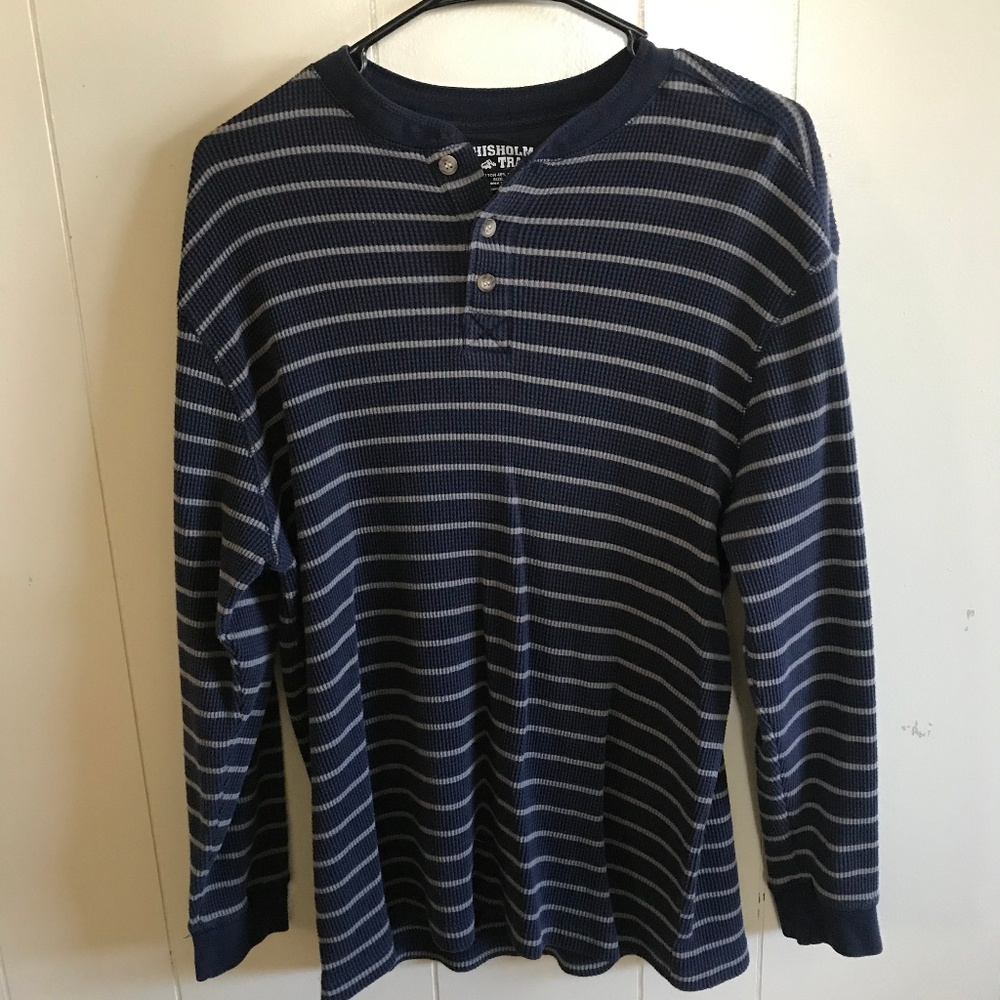 Blue and Gray Stripped Long Sleeve Shirt